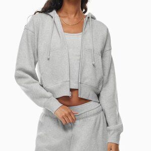 TNA Cozy Sweatfleece Boyfriend Boxy Zip Hoodie - Size XS, Heather Chrome